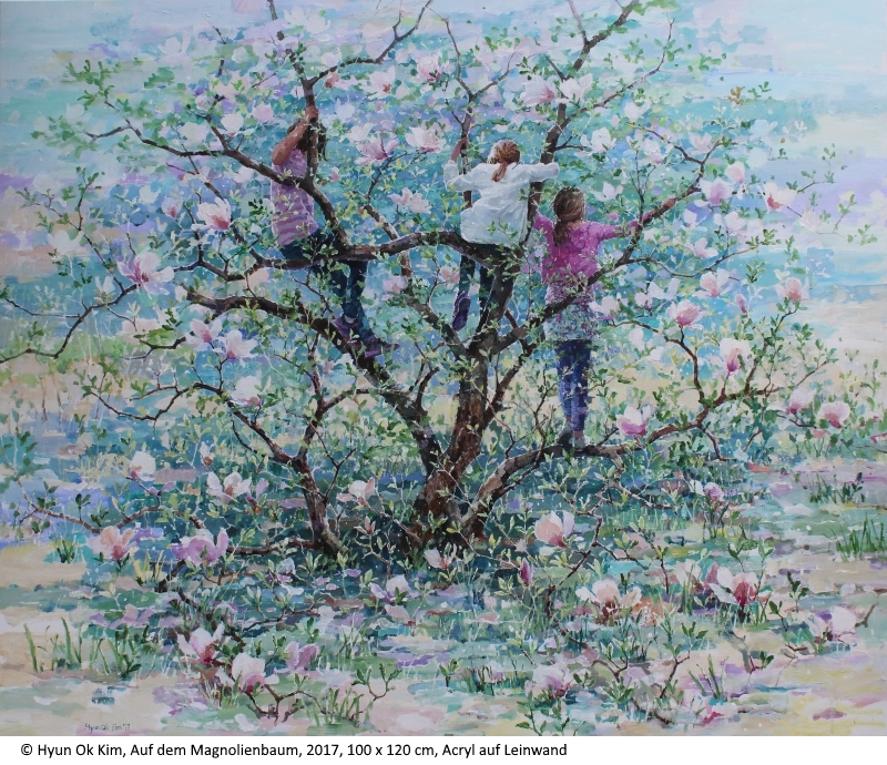 Auf dem Magnolienbaum, Hyun Ok Kim ; 목련나무 위에서, 재독 화가 김현옥